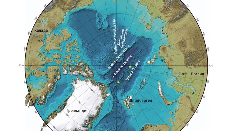 Карта Северного Ледовитого океана и хребет Ломоносова