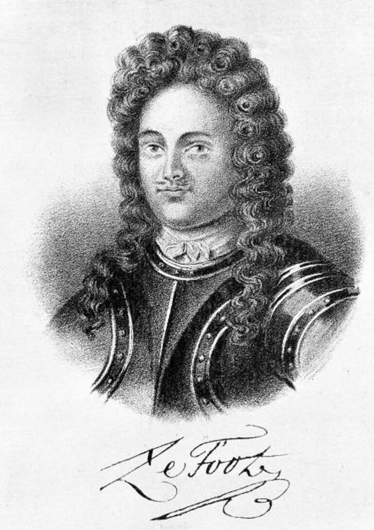 Литография портрета Франца Яковлевича Лефорта, российского государственного и военного деятеля, адмирала, сподвижника Петра Первого. 