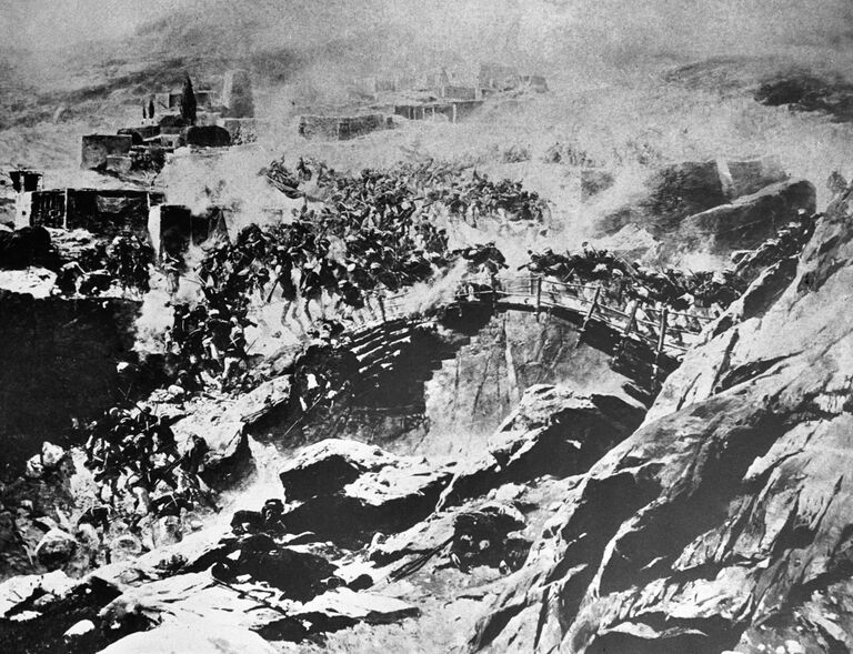 Рисунок Оборона Низового русскими войсками во время Кавказской войны 1840-50 годов