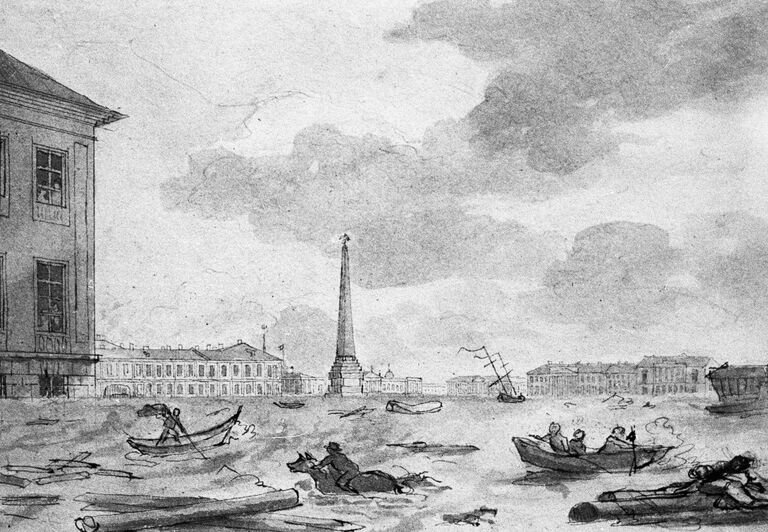 Репродукция рисунка художника Никанора Григорьевича Чернецова (1805-1879) Наводнение в Петербурге.1824 год
