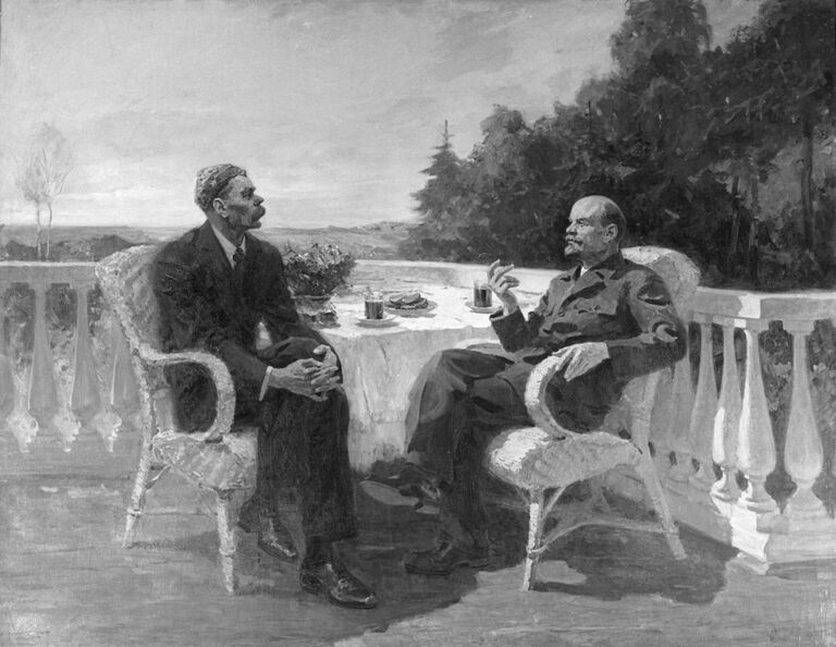 Картина художника Василия Прокофьевича Ефанова В.И. Ленин и А.М. Горький в Горках