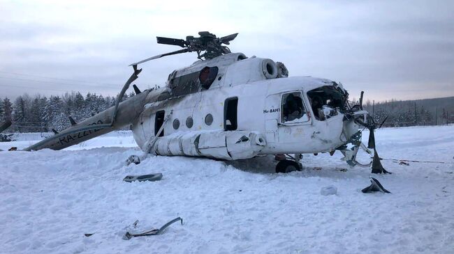 Место жесткой посадки вертолета Ми-8 в Красноярском крае