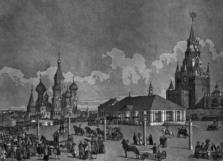Красная площадь в Москве в 1762 году. Гравюра из альбома Н.Найденова Москва и москвичи Красная площадь в Москве в 1762 году. Гравюра из альбома Н.Найденова Москва и москвичи