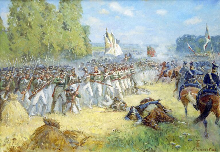 Репродукция картины А.С.Чагадаева Дивизия Неверовского под Красным