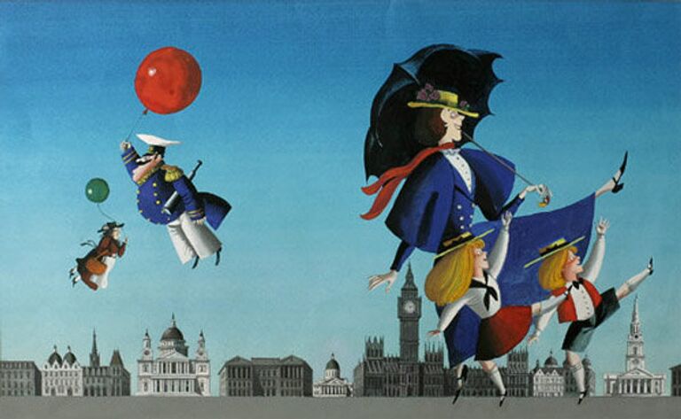 Сергей Алимов. Иллюстрация к повести П. Трэверс Мэри Поппинс. 2003. Бумага, гуашь. Собрание автора