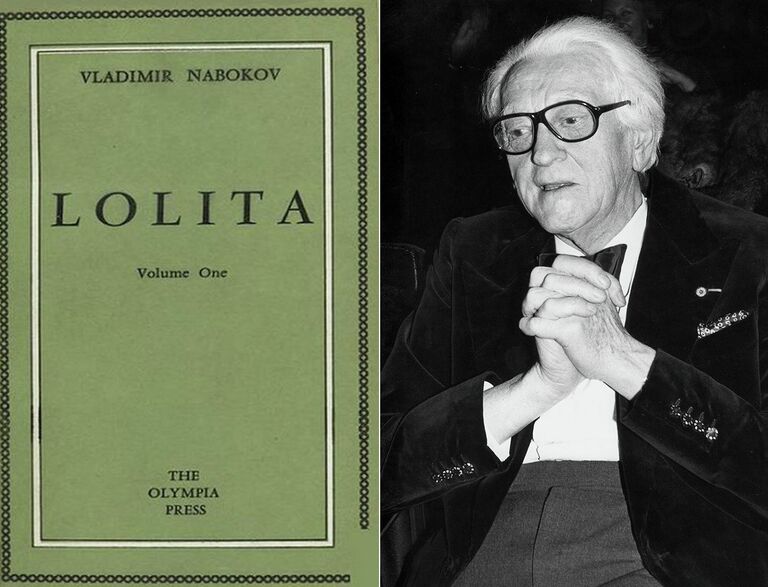 Обложка книги Лолита 1967 года издания и автор книги, Владимир Набоков